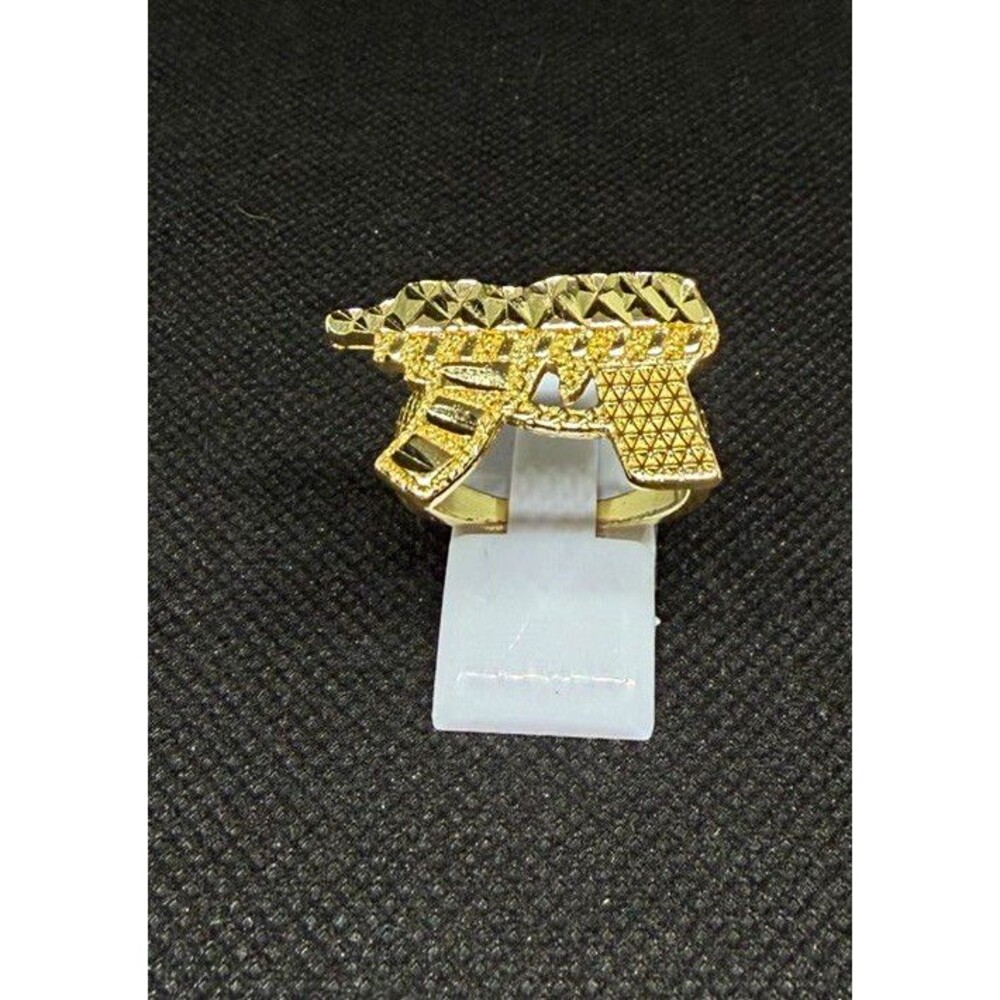 14k Yellow Gold Gun Shape Band Ring Signed 4mm No Stone Size 9
